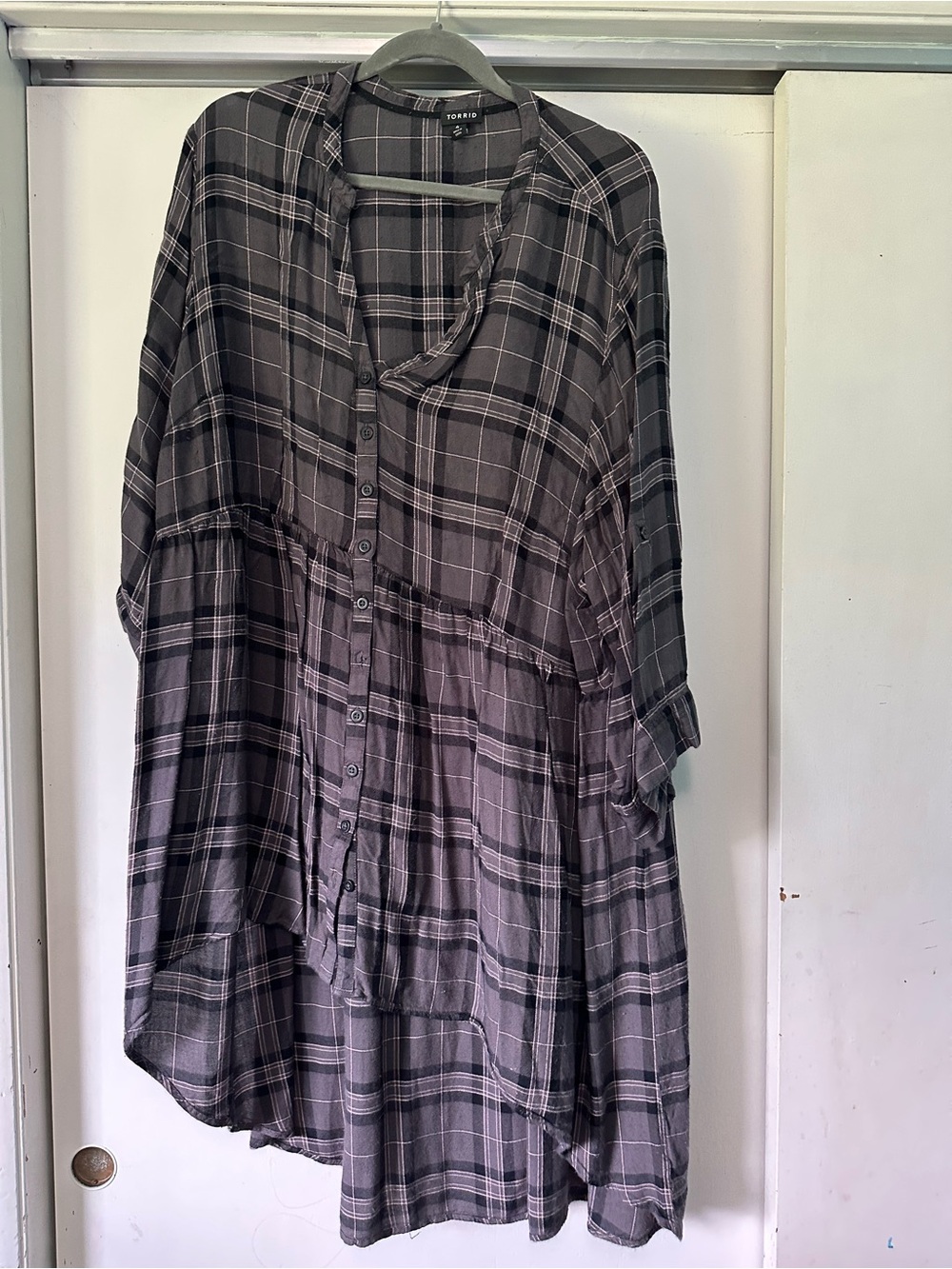 TORRID Gray Plaid Button-Front Women’s Top